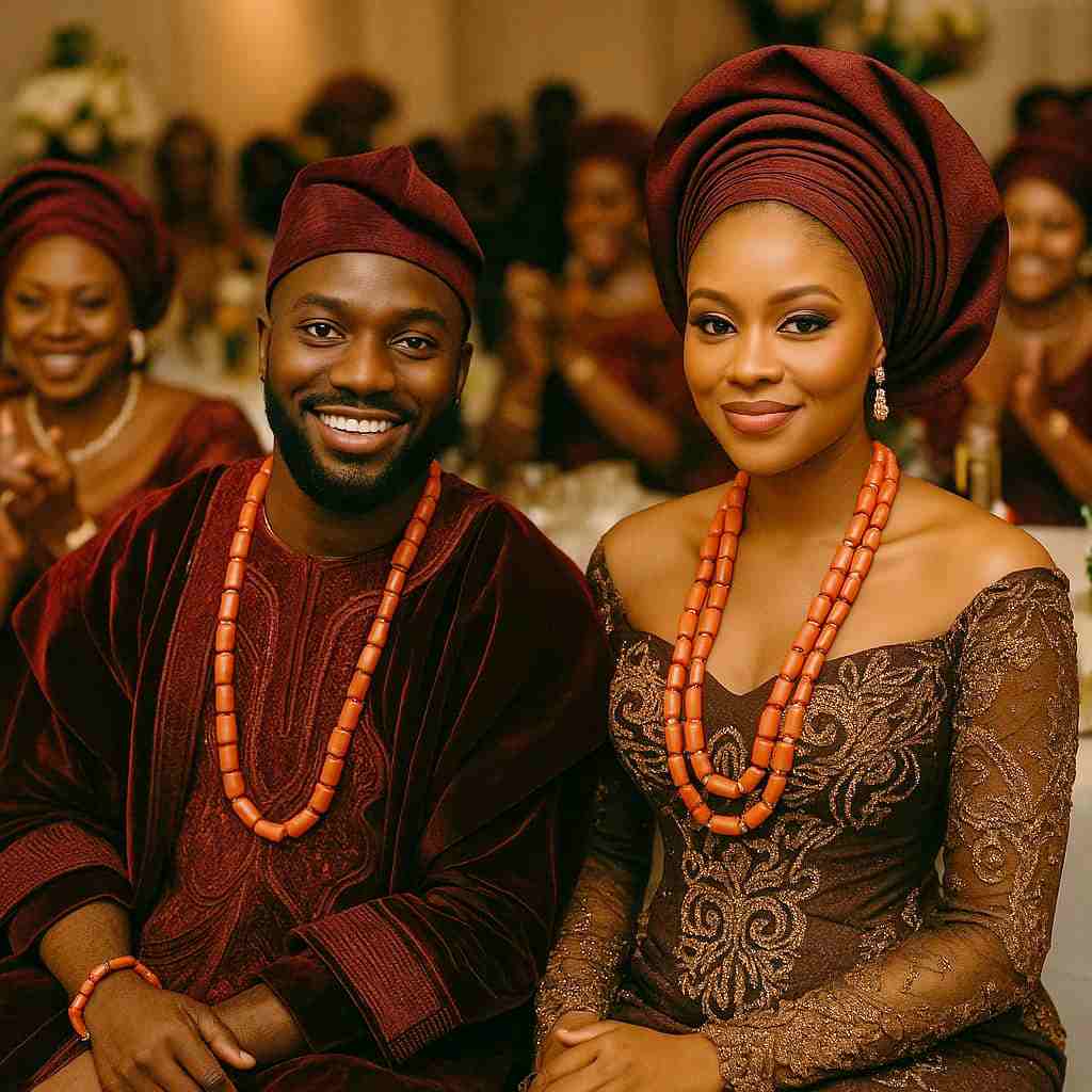 Yoruba bride and groom dancing at a Nigerian wedding reception in London