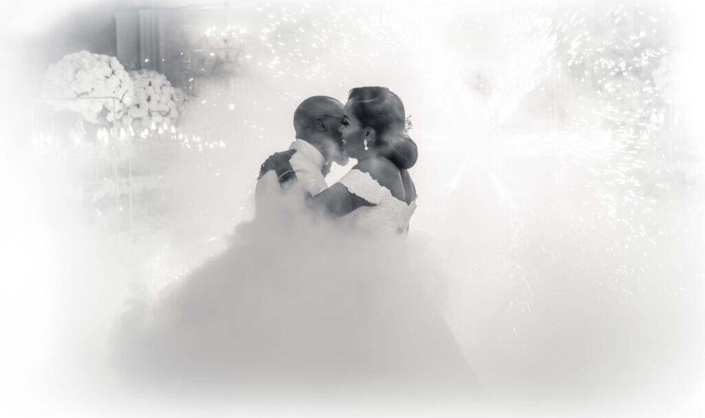 Editorial wedding portrait of a London couple at golden hour with elegant styling, affordable luxury look