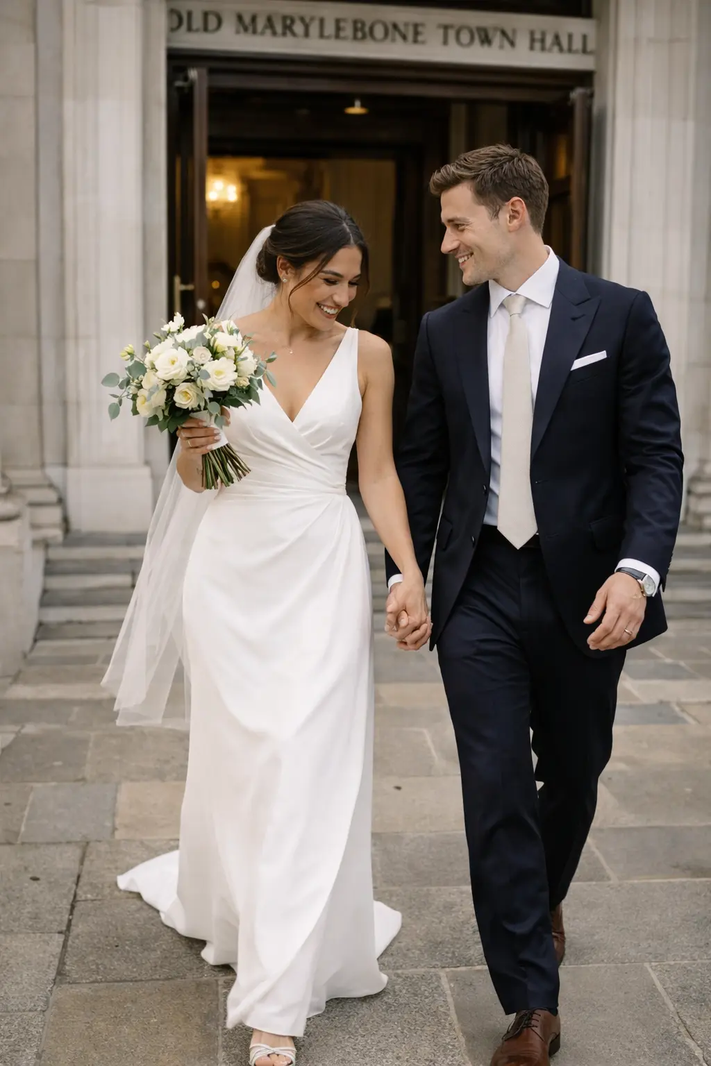 Newlyweds outside Old Marylebone Town Hall
