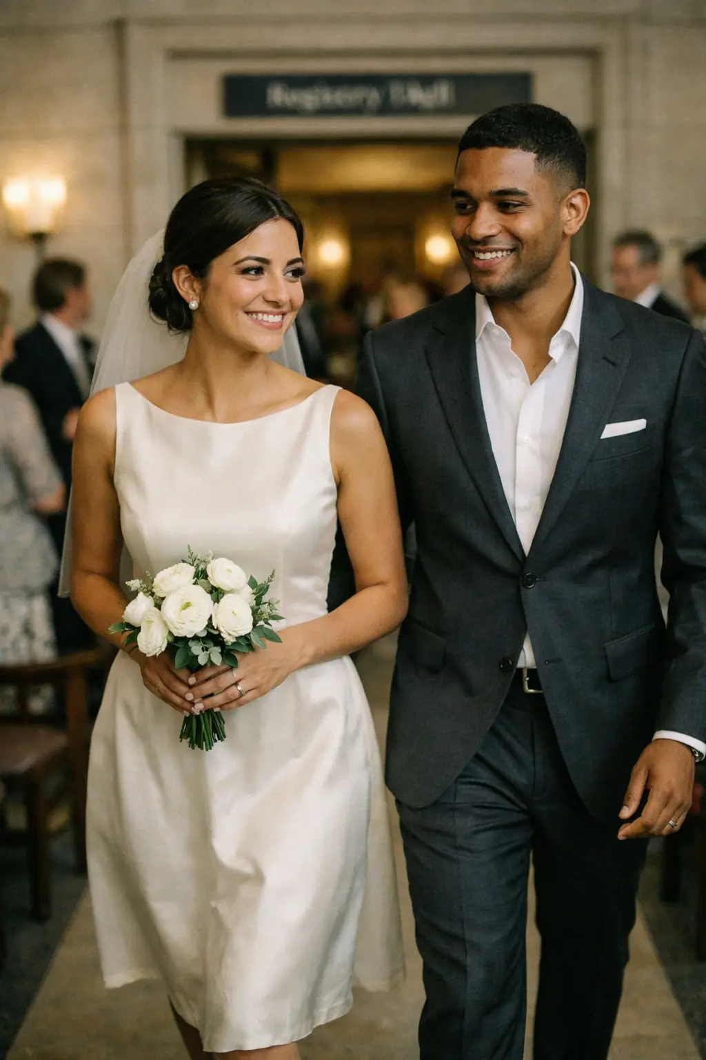 London registry wedding couple entrance at Old Marylebone Town Hall