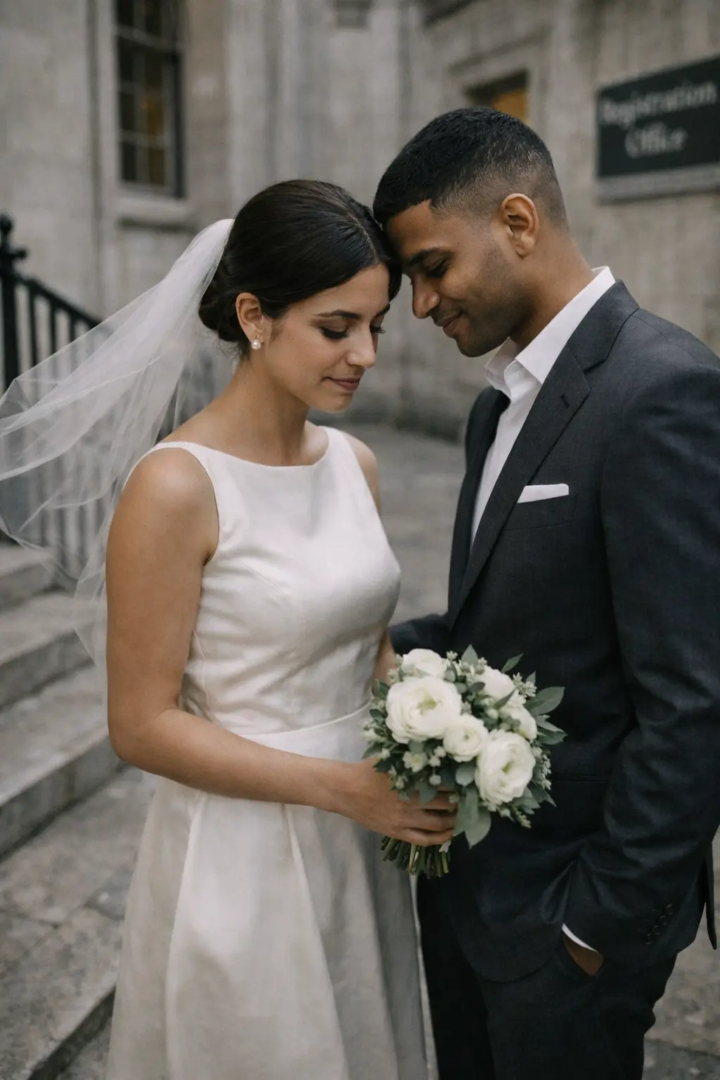 Newlyweds outside London registry office after ceremony