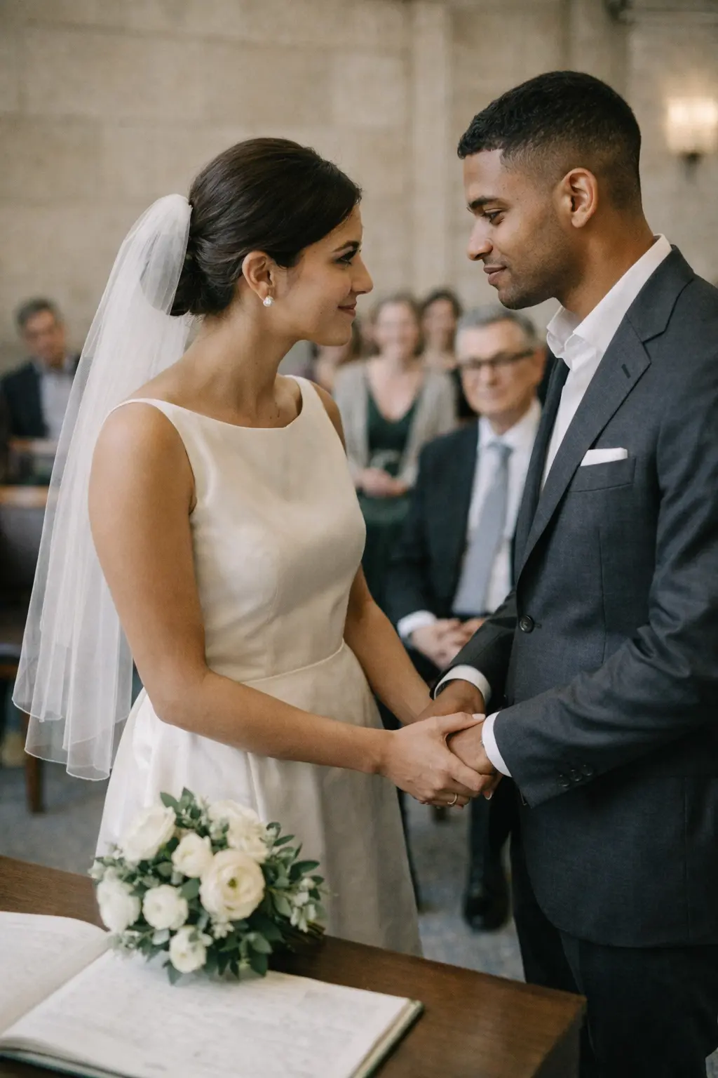 Registry wedding vows in London ceremony room