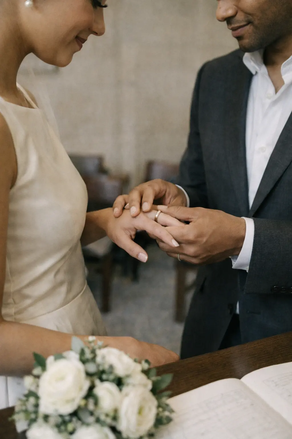 Ring exchange during London registry wedding